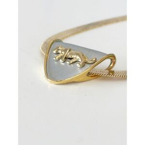 Vintage Panther Slide Pendant necklace Gold Tone Herringbone Chain